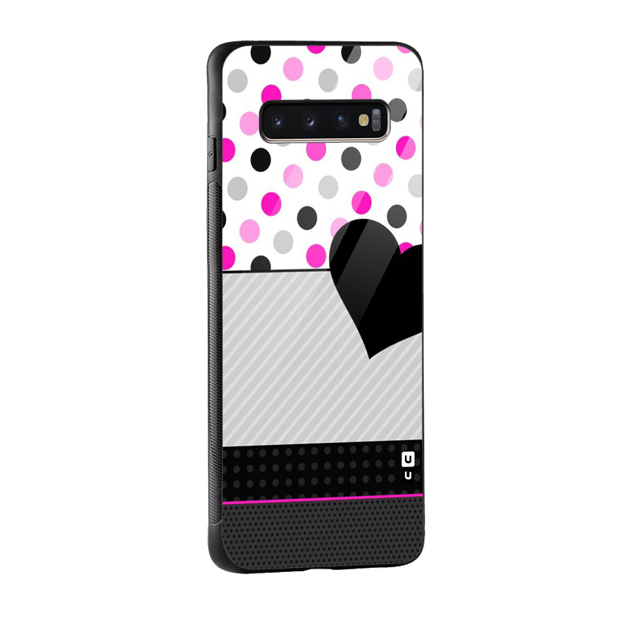 Heart Polka Stripes Glass Back Case for Galaxy S10 Plus