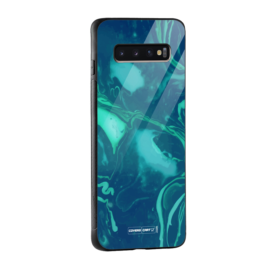 Jazzy Green Marble Texture Glass Back Case for Galaxy S10 Plus