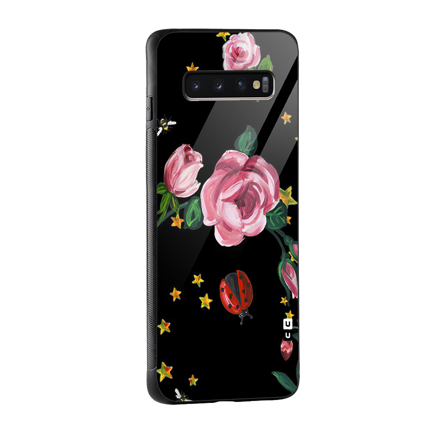 Ladybird And Floral Glass Back Case for Galaxy S10 Plus