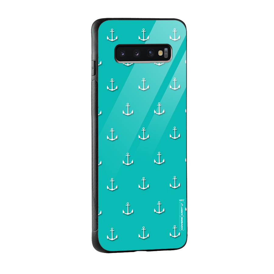 Light Blue Anchor Glass Back Case for Galaxy S10 Plus