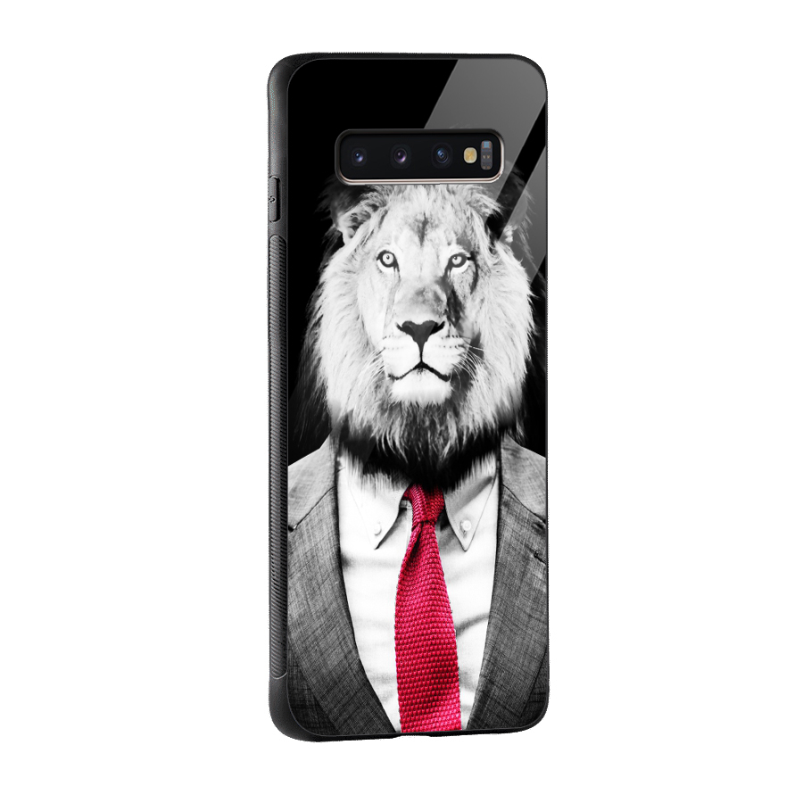 Lion with Red Tie Glass Back Case for Galaxy S10 Plus