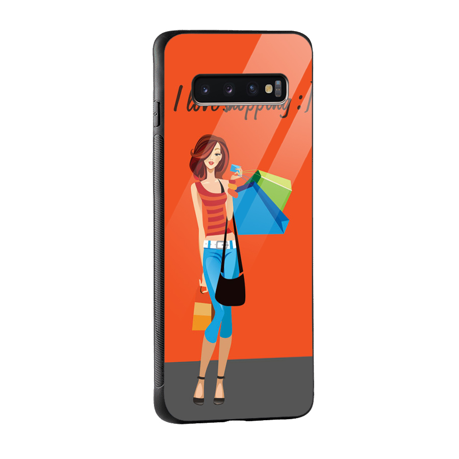 Love Shopping Classy Girl Glass Back Case for Galaxy S10 Plus