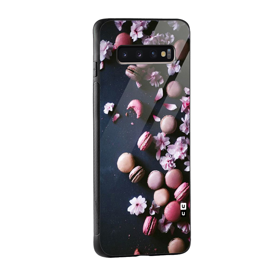 Macaroons And Cheery Blossoms Glass Back Case for Galaxy S10 Plus