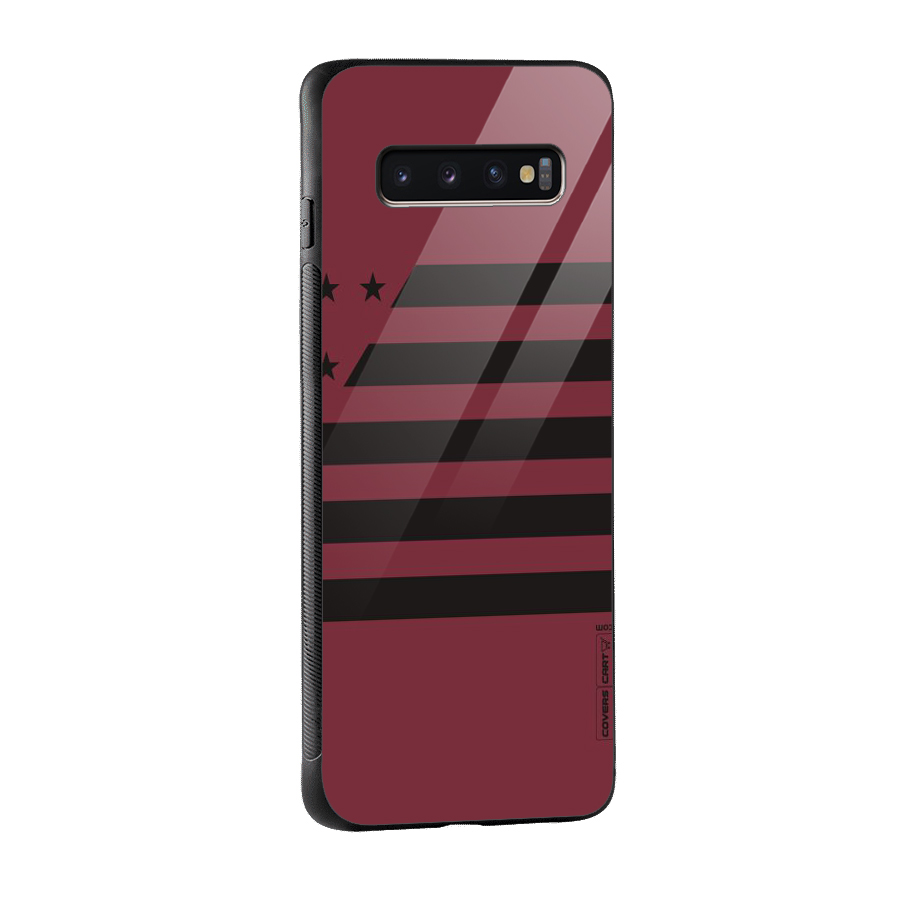 Maroon Star Striped Glass Back Case for Galaxy S10 Plus