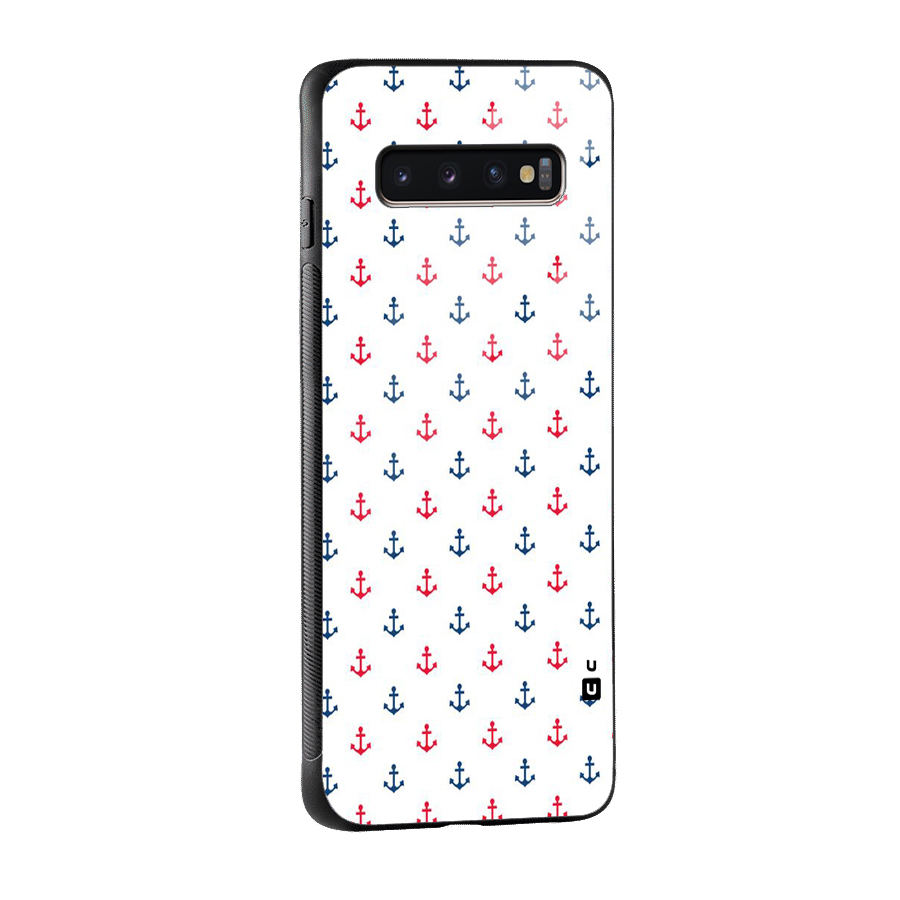 Minimal Anchor Pattern Glass Back Case for Galaxy S10 Plus