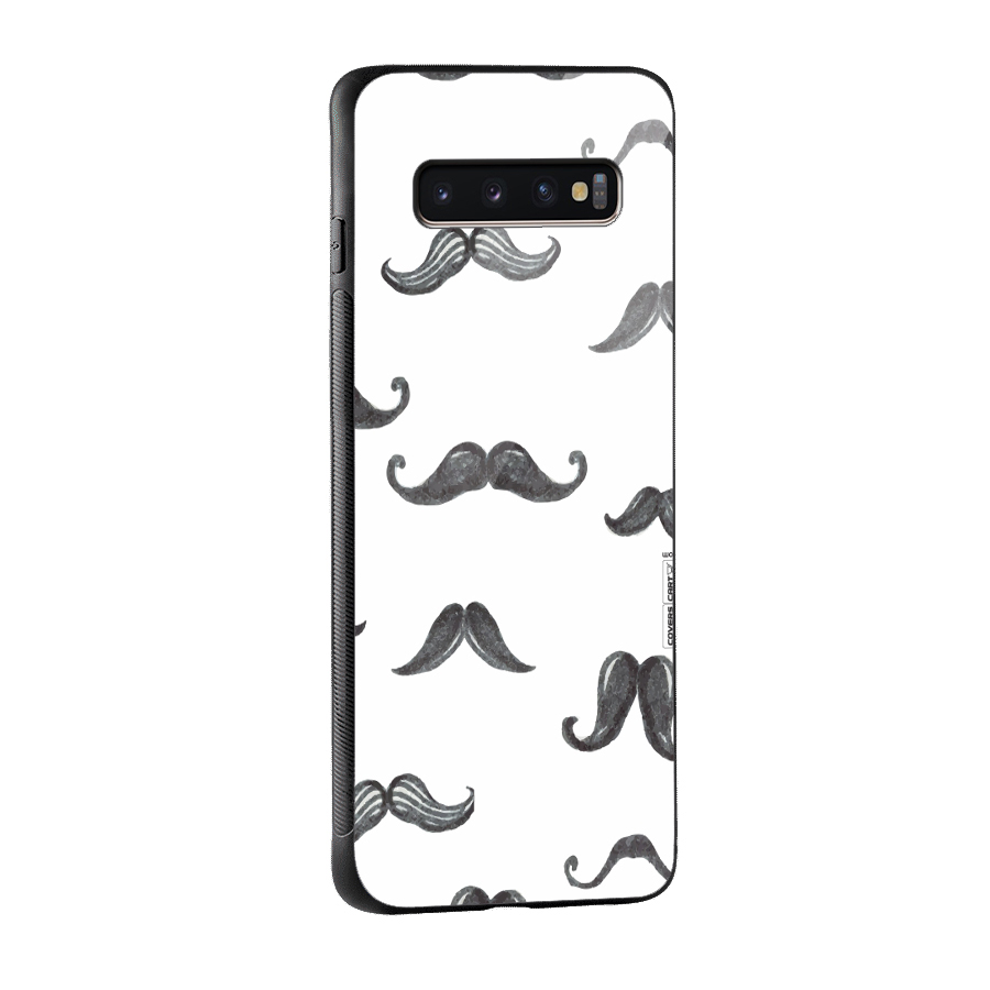 Moustache Pattern (Black) Glass Back Case for Galaxy S10 Plus