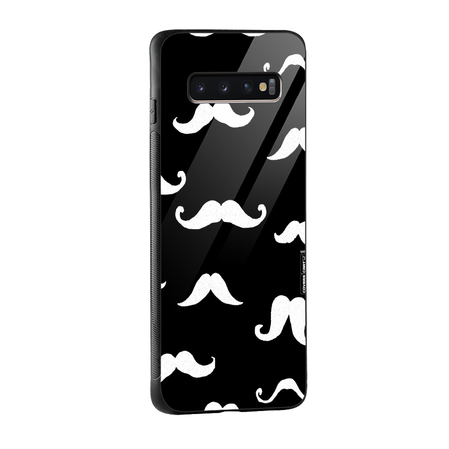 Moustache Pattern (White) Glass Back Case for Galaxy S10 Plus