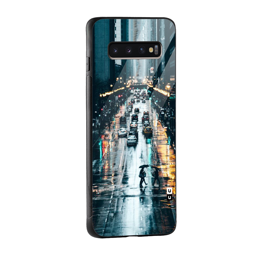 NY Streets Rainy Glass Back Case for Galaxy S10 Plus