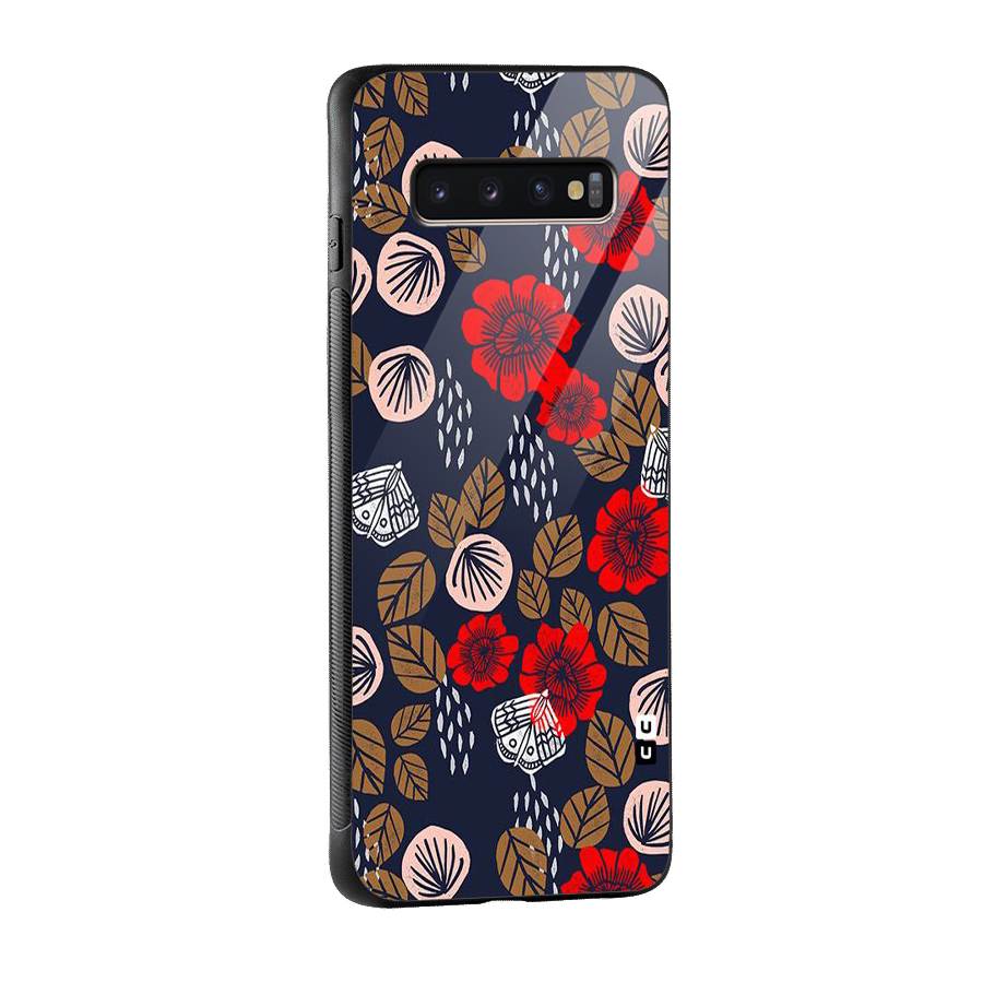 Orange Flora Glass Back Case for Galaxy S10 Plus