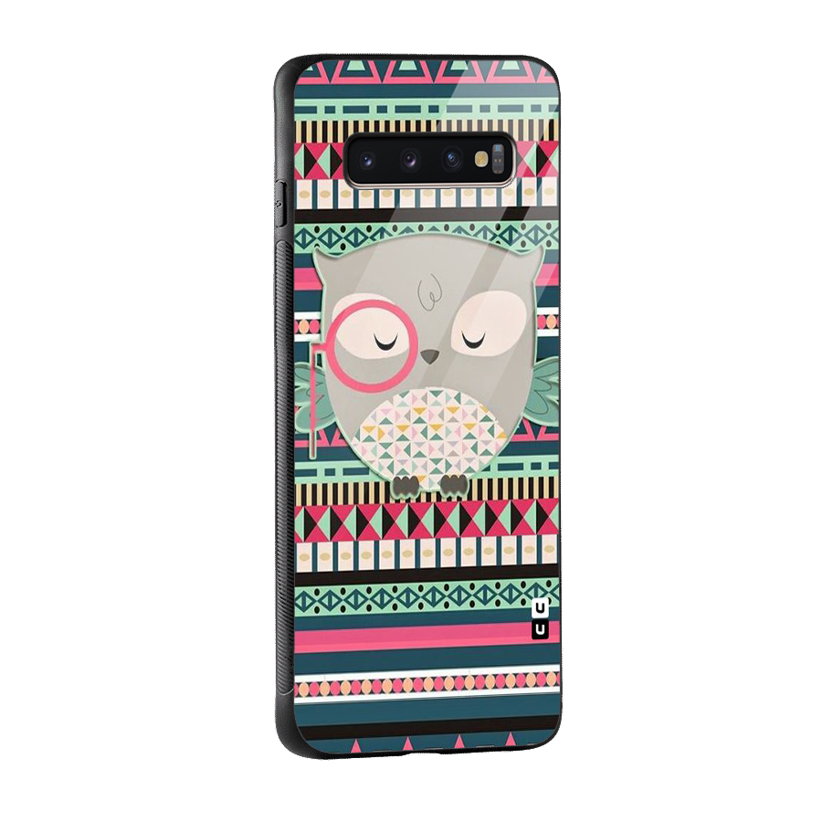 Owl Cute Pattern Glass Back Case for Galaxy S10 Plus