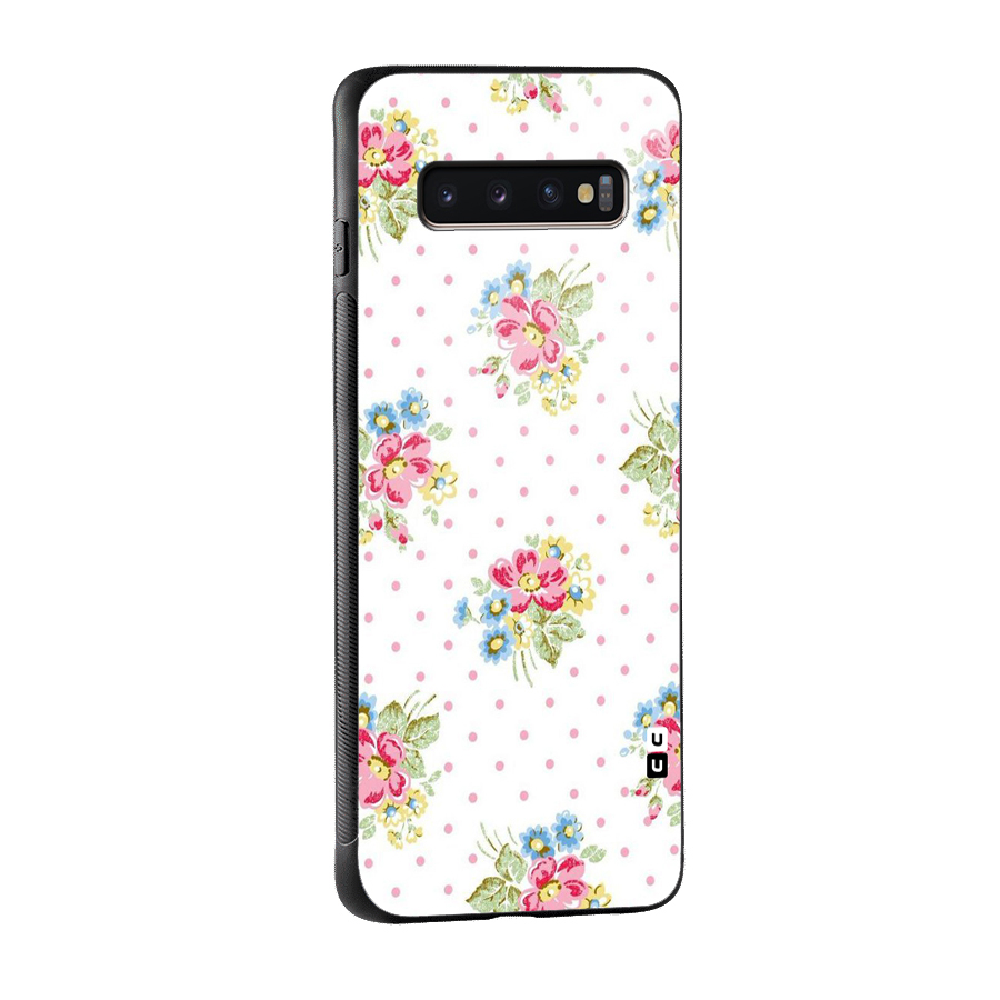 Painted Polka Floral Glass Back Case for Galaxy S10 Plus