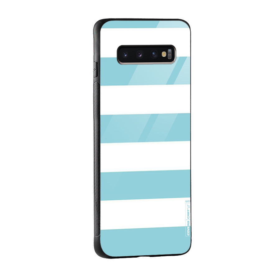 Pastel Blue White Stripes Glass Back Case for Galaxy S10 Plus