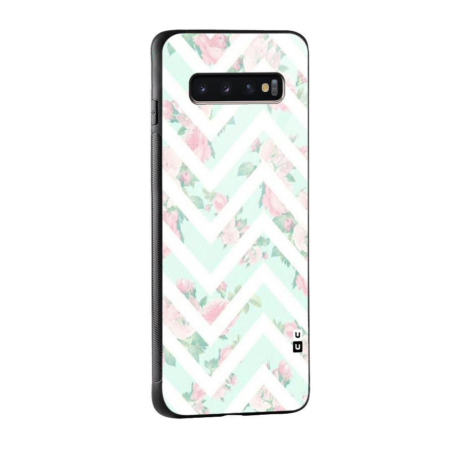 Pastel Floral Zig Zag Glass Back Case for Galaxy S10 Plus