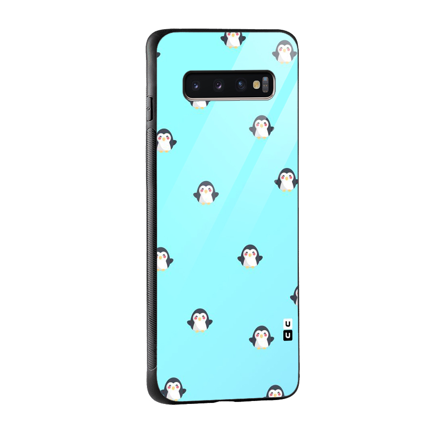Penguins Pattern Print Glass Back Case for Galaxy S10 Plus