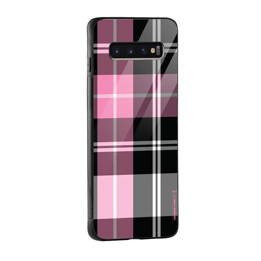 Pink Black Check Glass Back Case for Galaxy S10 Plus
