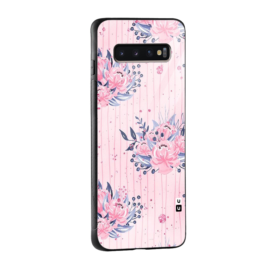 Pink Floral and Stripes Glass Back Case for Galaxy S10 Plus