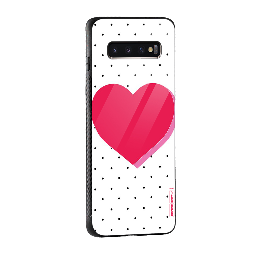 Pink Polka Heart Glass Back Case for Galaxy S10 Plus