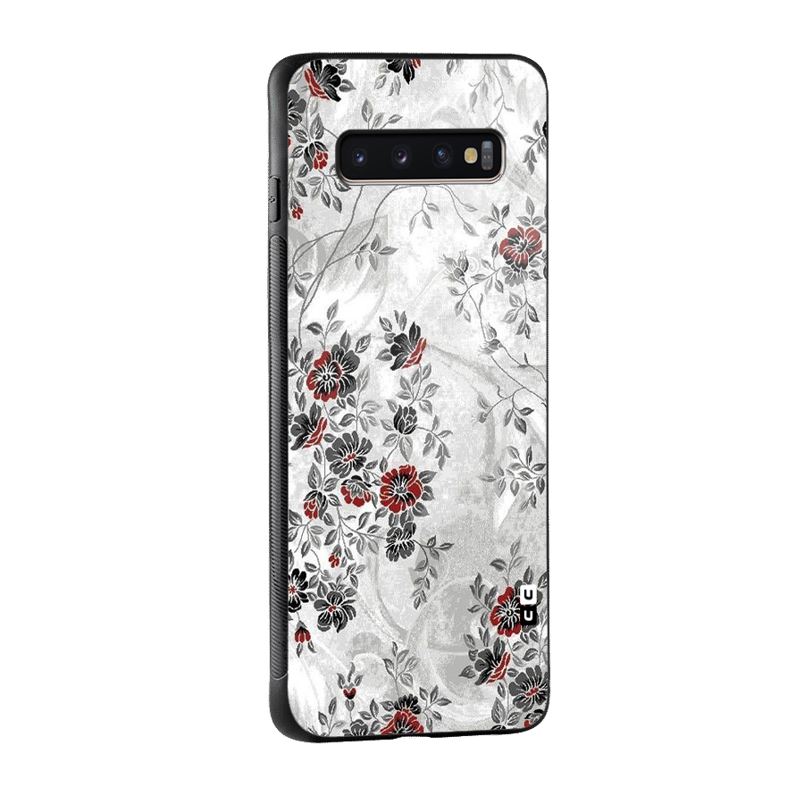 Pleasing Grey Floral Glass Back Case for Galaxy S10 Plus