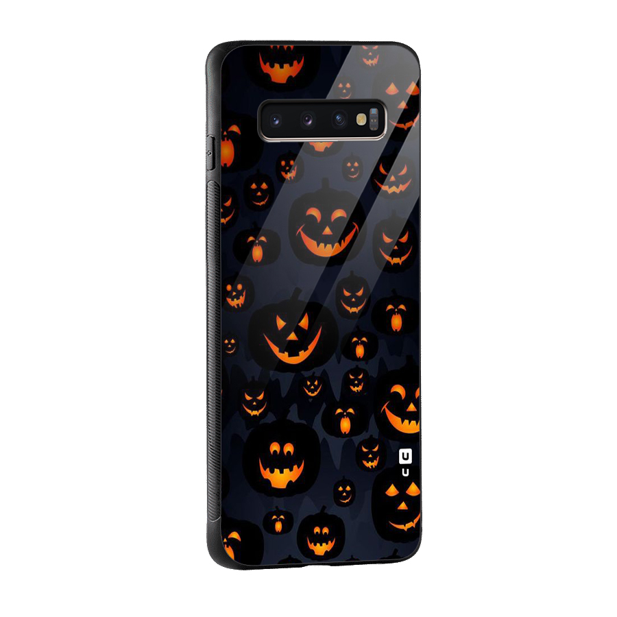 Pumpkin Smile Pattern Glass Back Case for Galaxy S10 Plus