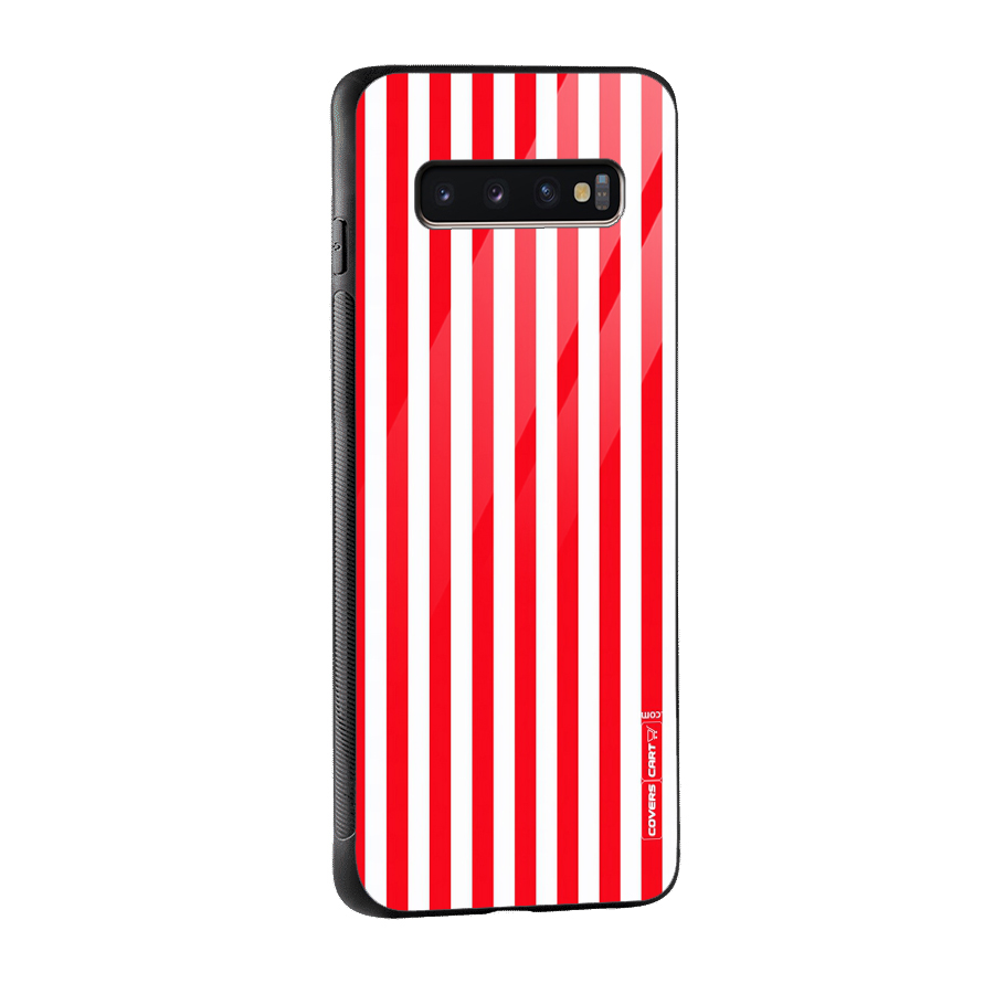 Red And White Straight Stripes Glass Back Case for Galaxy S10 Plus