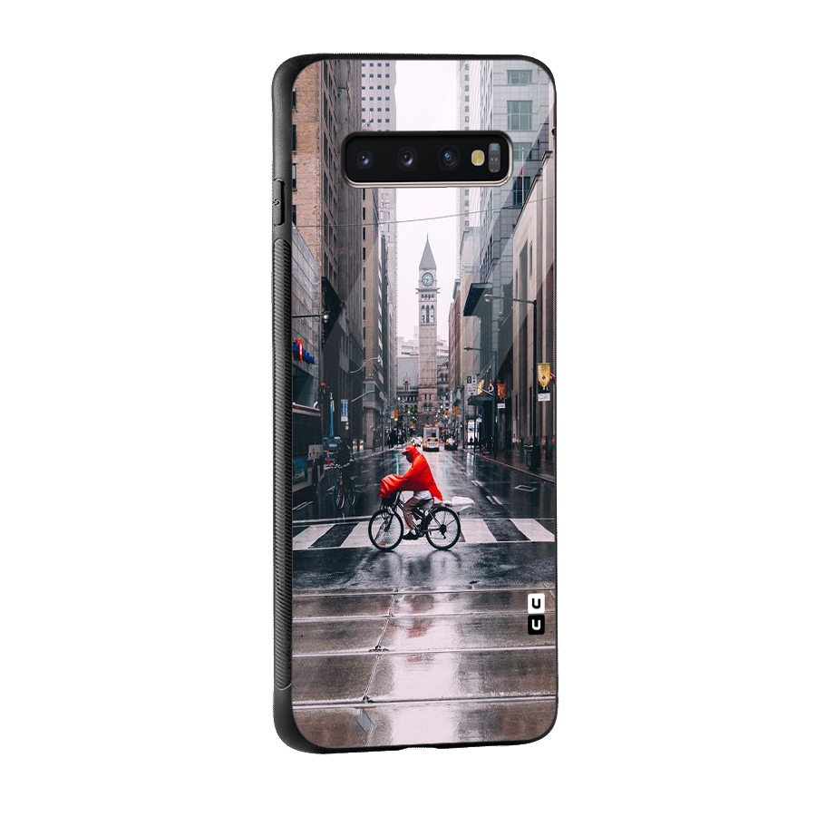 Red Bicycle Street Glass Back Case for Galaxy S10 Plus