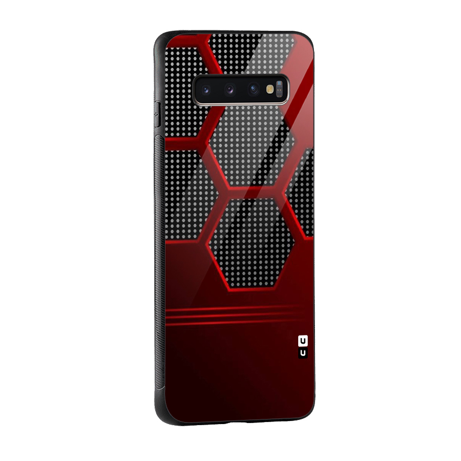 Red Black Hexagons Glass Back Case for Galaxy S10 Plus