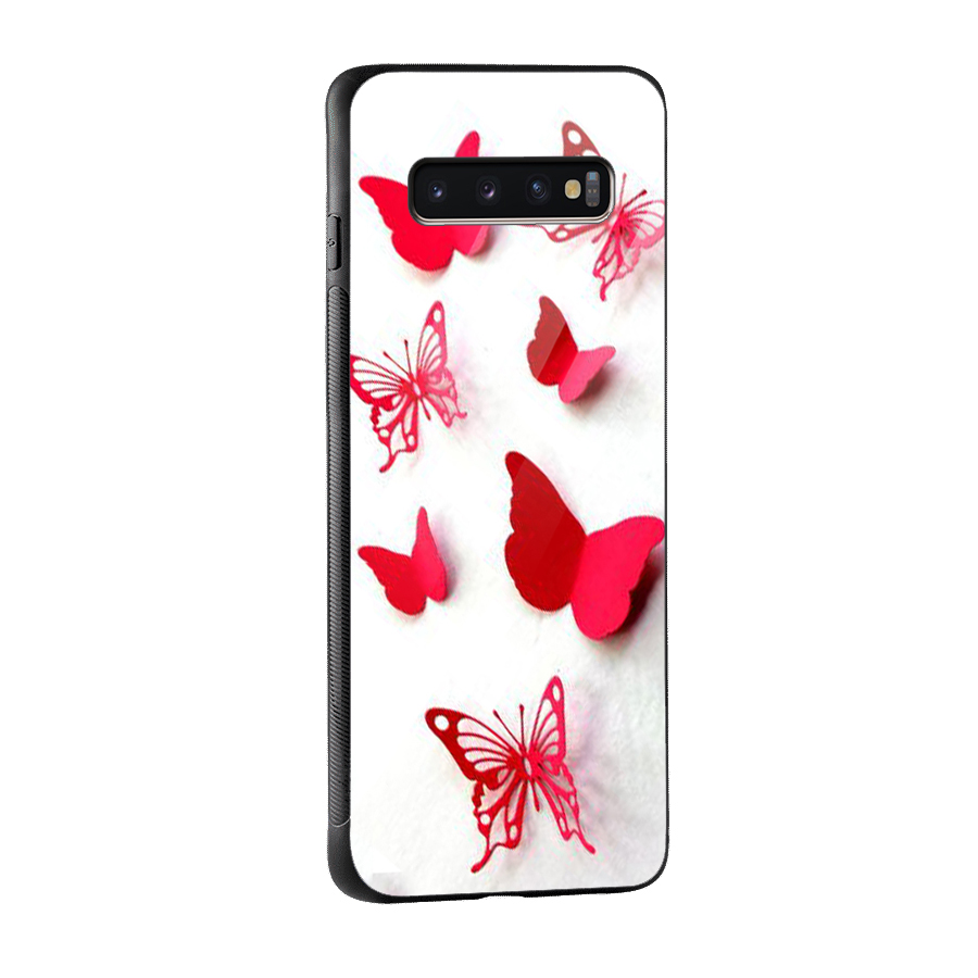 Red Butterflies Glass Back Case for Galaxy S10 Plus