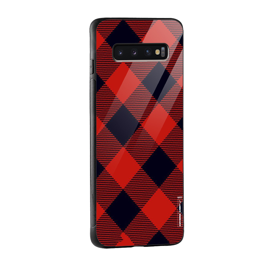 Red Diagonal Check Glass Back Case for Galaxy S10 Plus