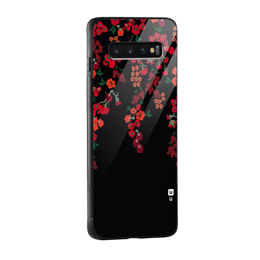 Red Floral Pattern Glass Back Case for Galaxy S10 Plus