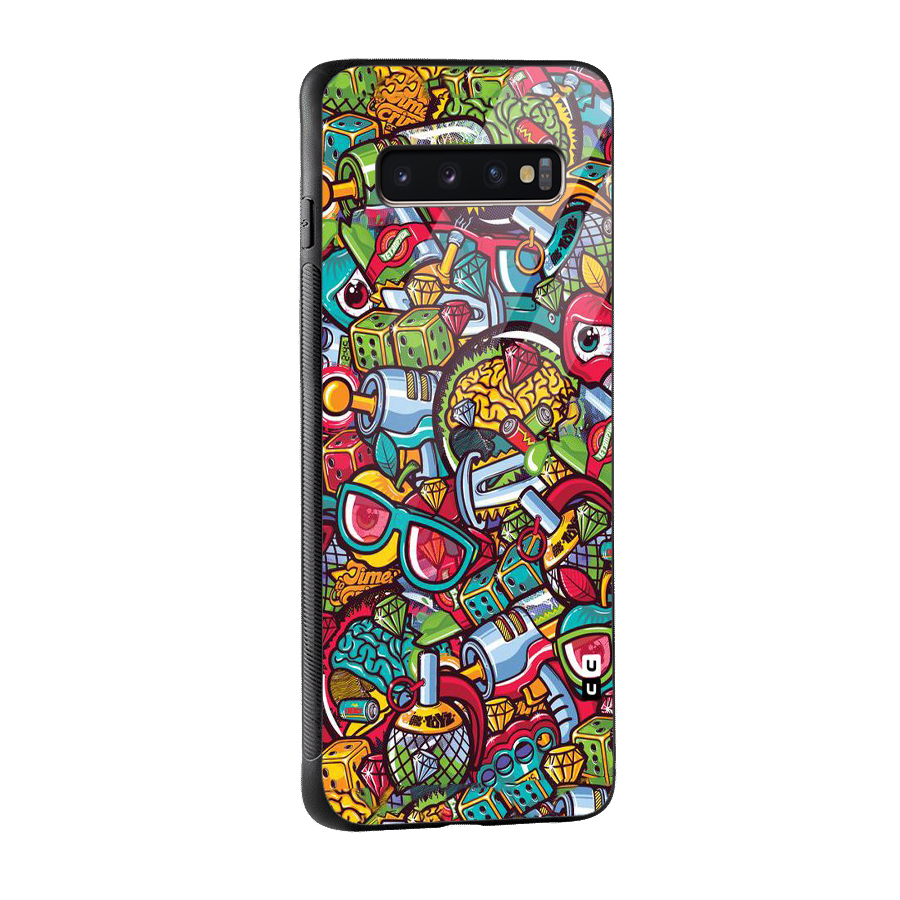 Retro Diamond Design Glass Back Case for Galaxy S10 Plus