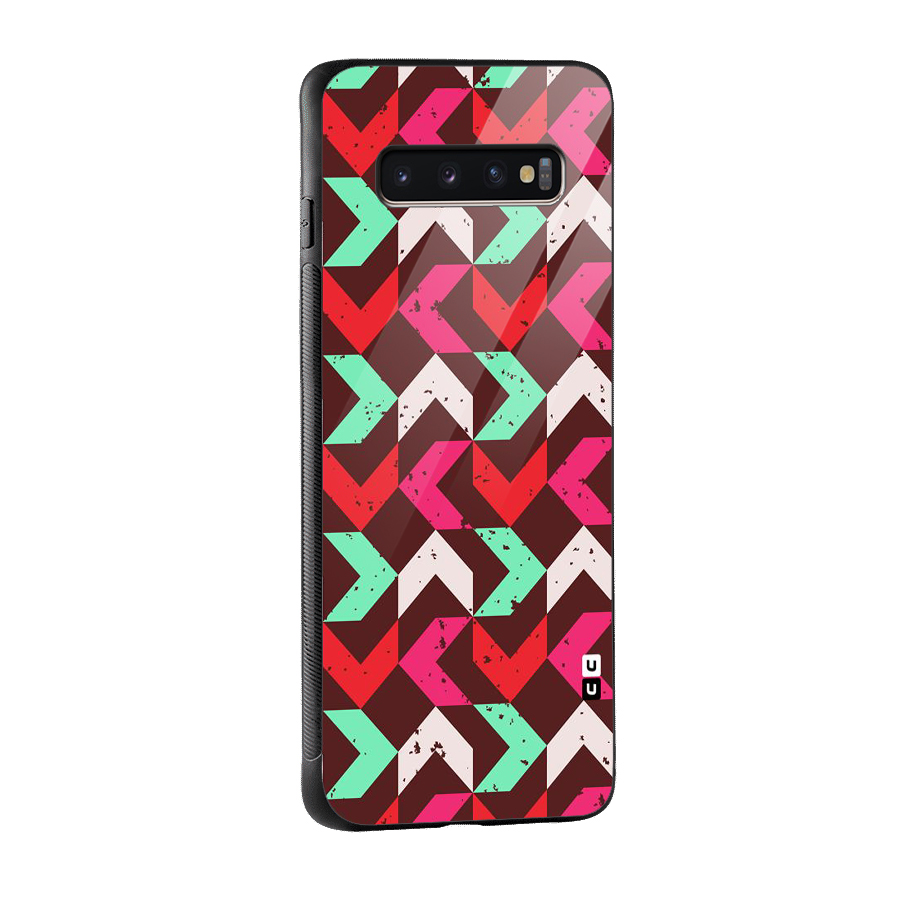 Retro Red Pink Pattern Glass Back Case for Galaxy S10 Plus