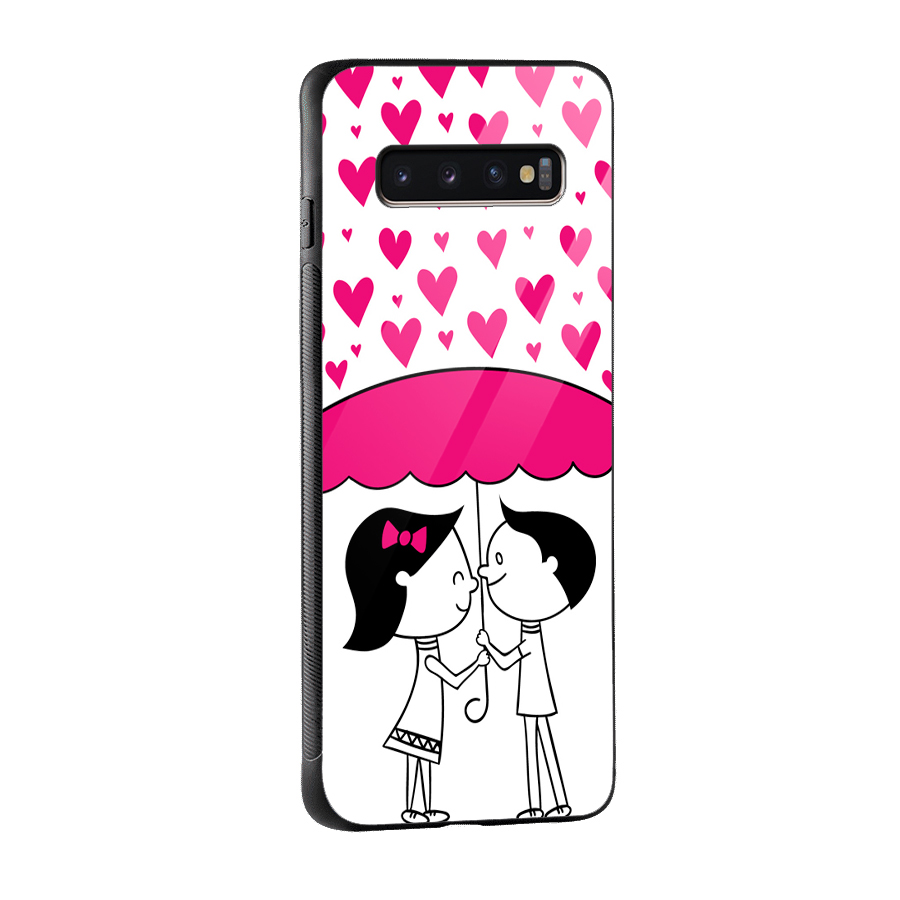 Romantic Couples with Hearts Glass Back Case for Galaxy S10 Plus