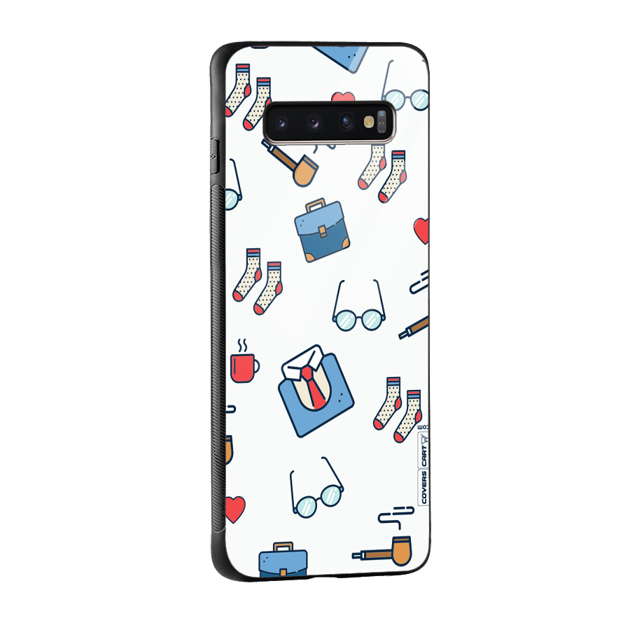 Shirt Spectacles Pattern Glass Back Case for Galaxy S10 Plus