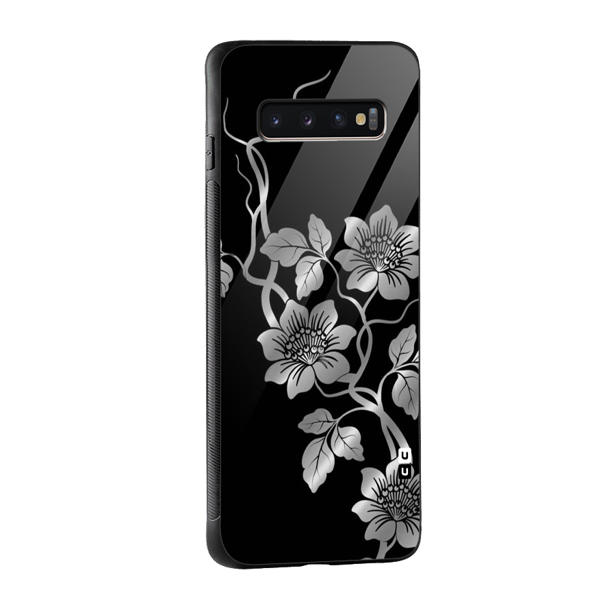 Silver Grey Flowers Glass Back Case for Galaxy S10 Plus