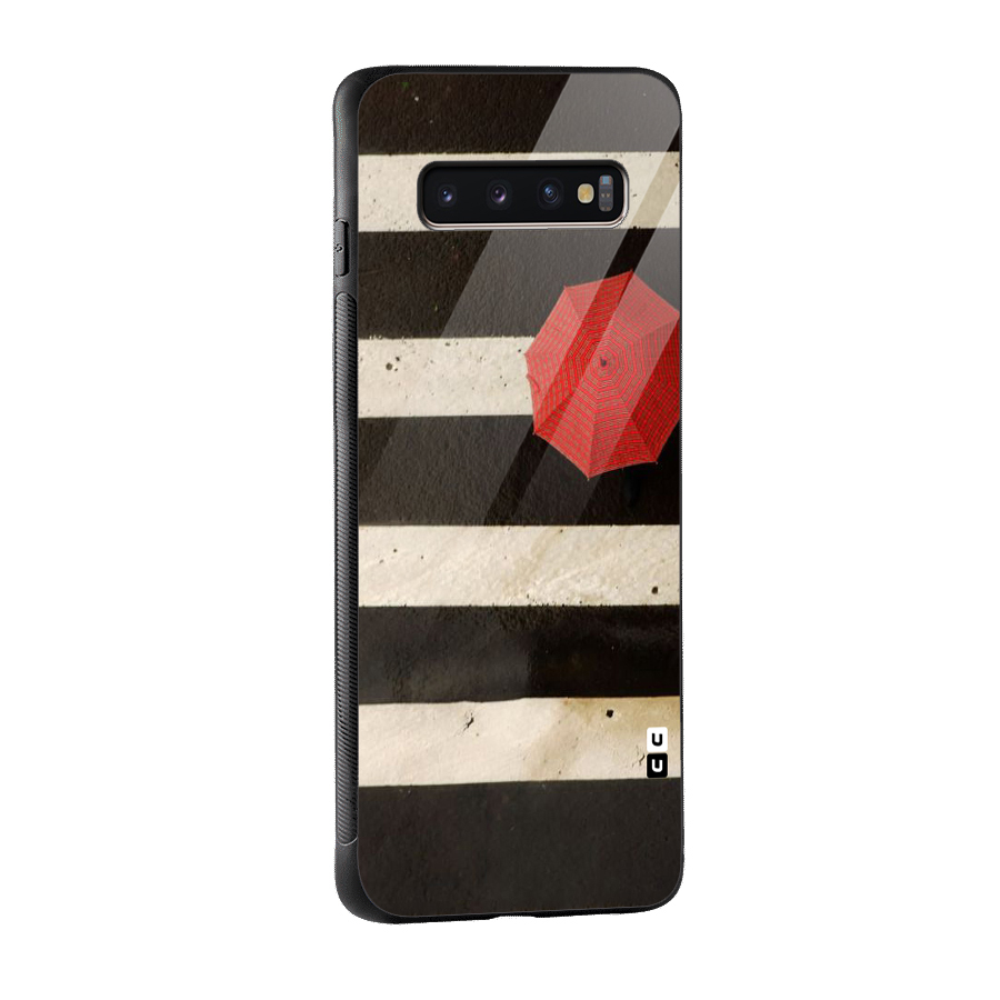 Single Red Umbrella Stripes Glass Back Case for Galaxy S10 Plus