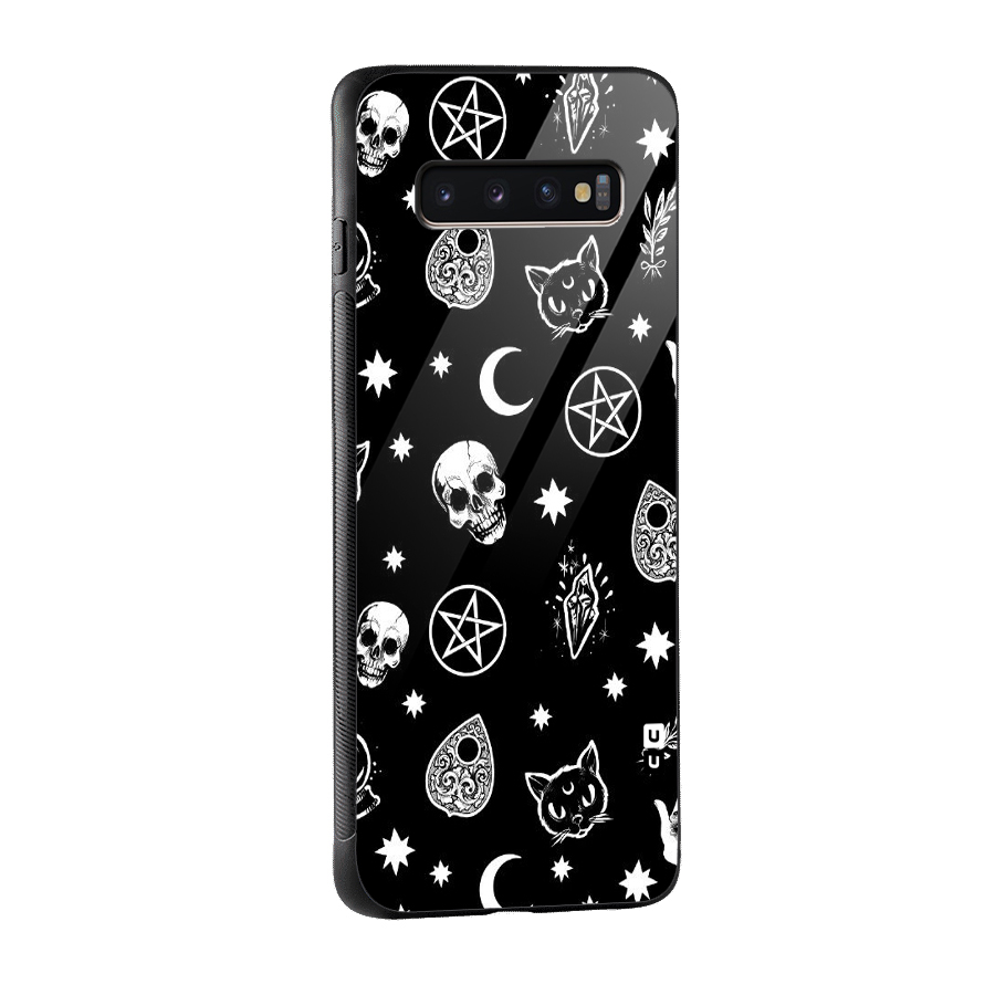 Skull Moon Design Glass Back Case for Galaxy S10 Plus