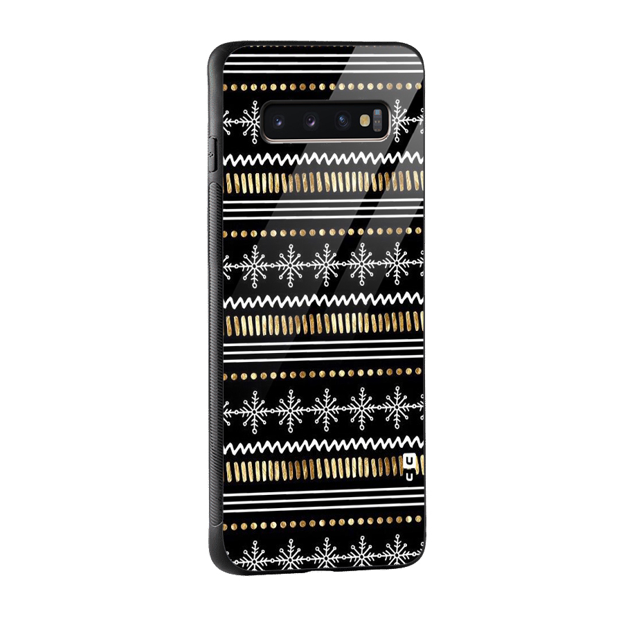 Snowflakes Gold Glass Back Case for Galaxy S10 Plus