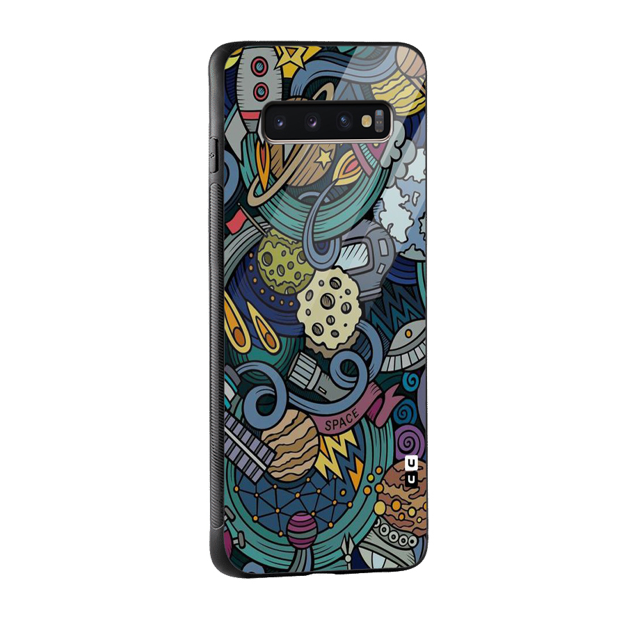 Space Pattern Blue Glass Back Case for Galaxy S10 Plus