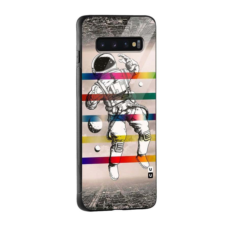 Spaceman Rainbow Stripes Glass Back Case for Galaxy S10 Plus