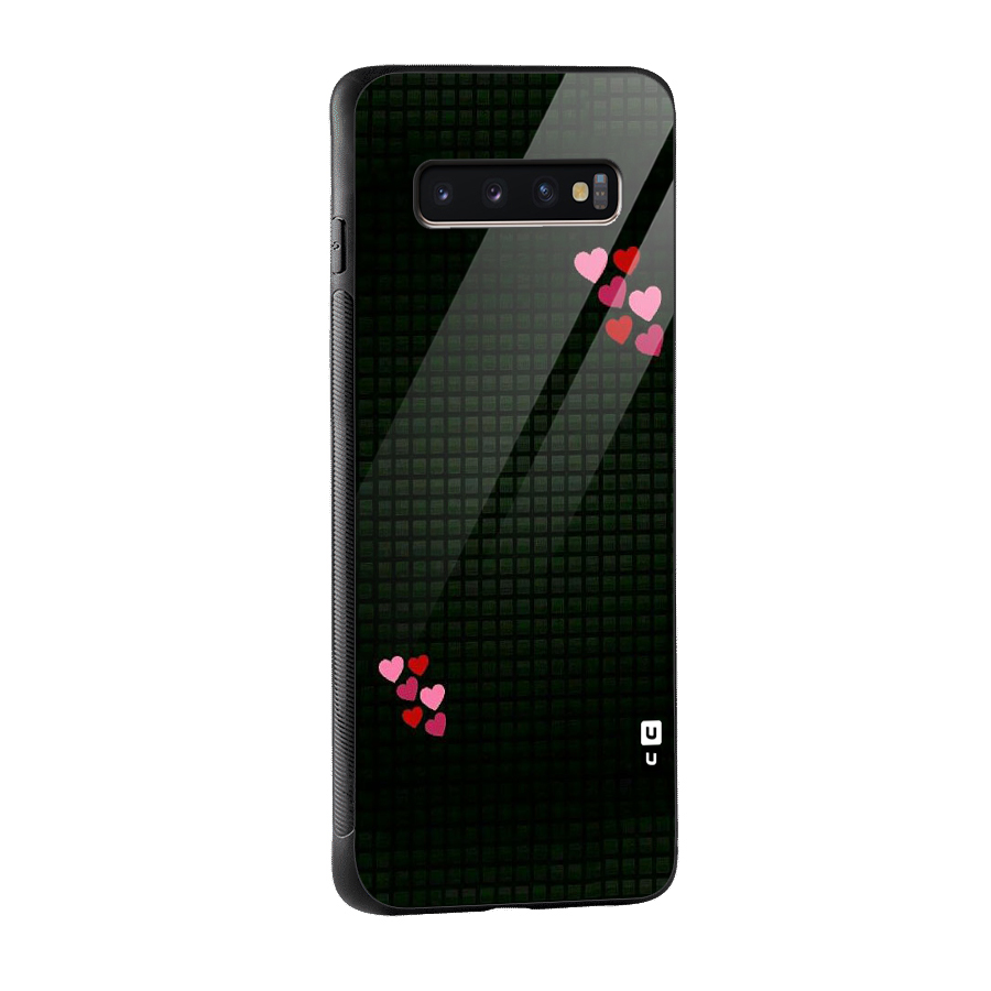 Square and Hearts Glass Back Case for Galaxy S10 Plus