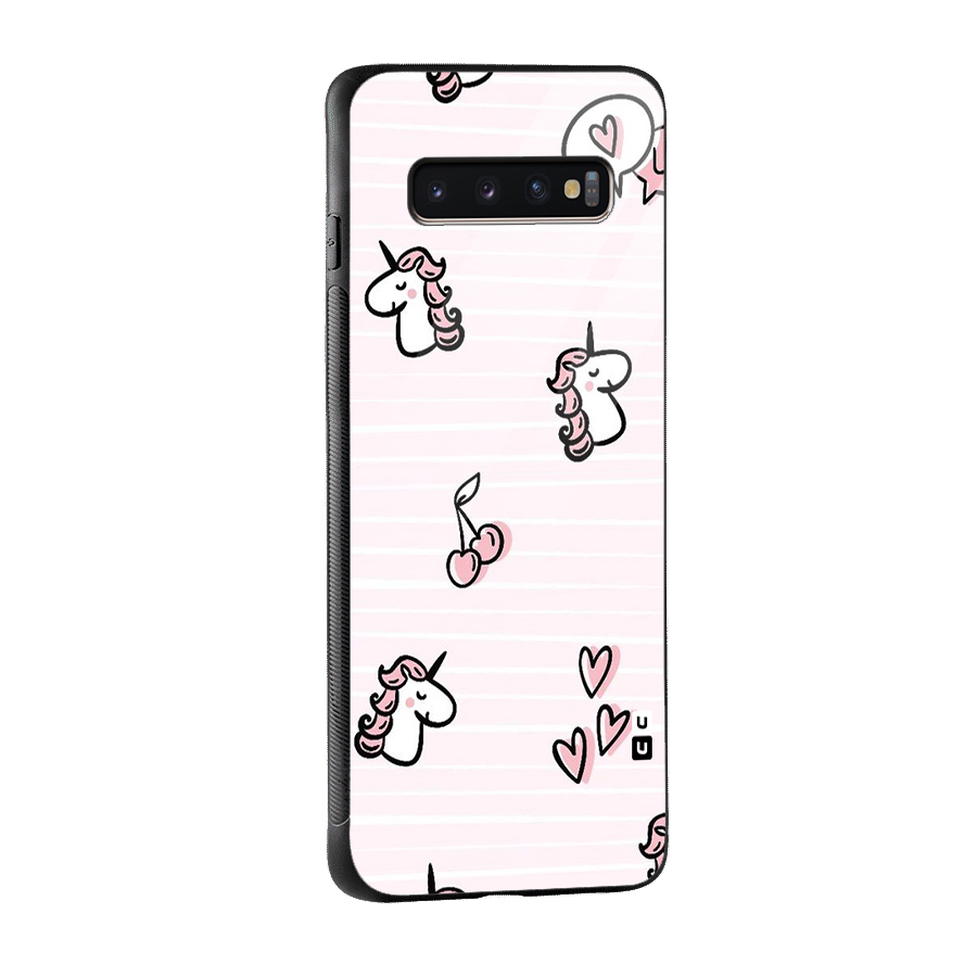 Strawberries And Unicorns Glass Back Case for Galaxy S10 Plus