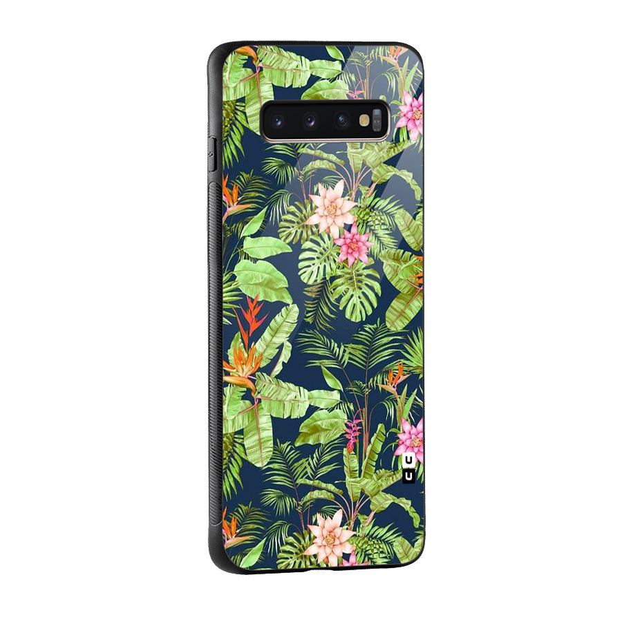 Tiny Flower Leaves Glass Back Case for Galaxy S10 Plus