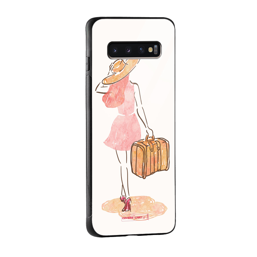 Travel Girl Glass Back Case for Galaxy S10 Plus