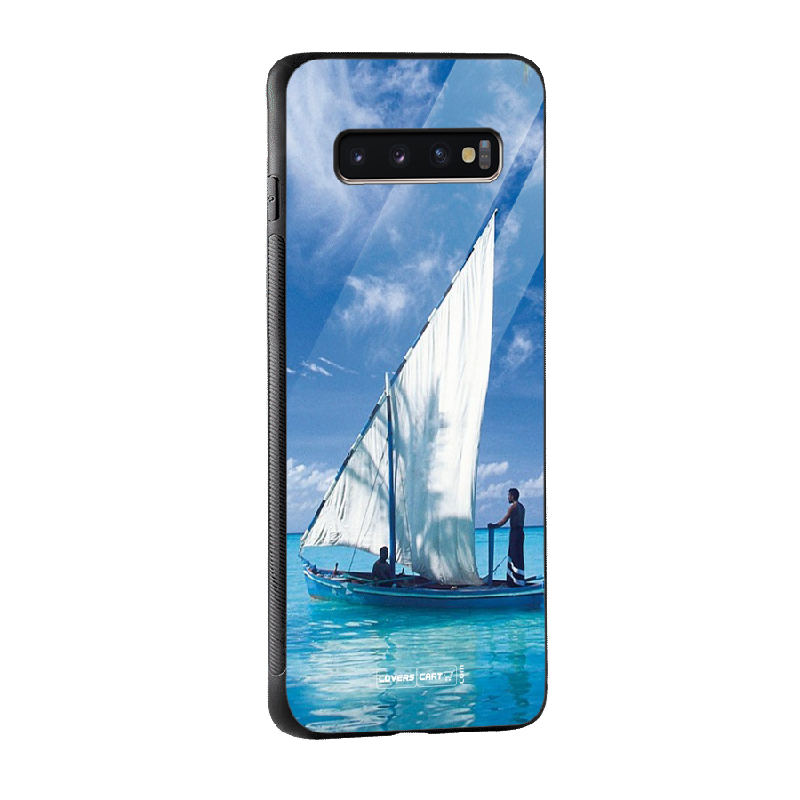 Travel Ship Glass Back Case for Galaxy S10 Plus