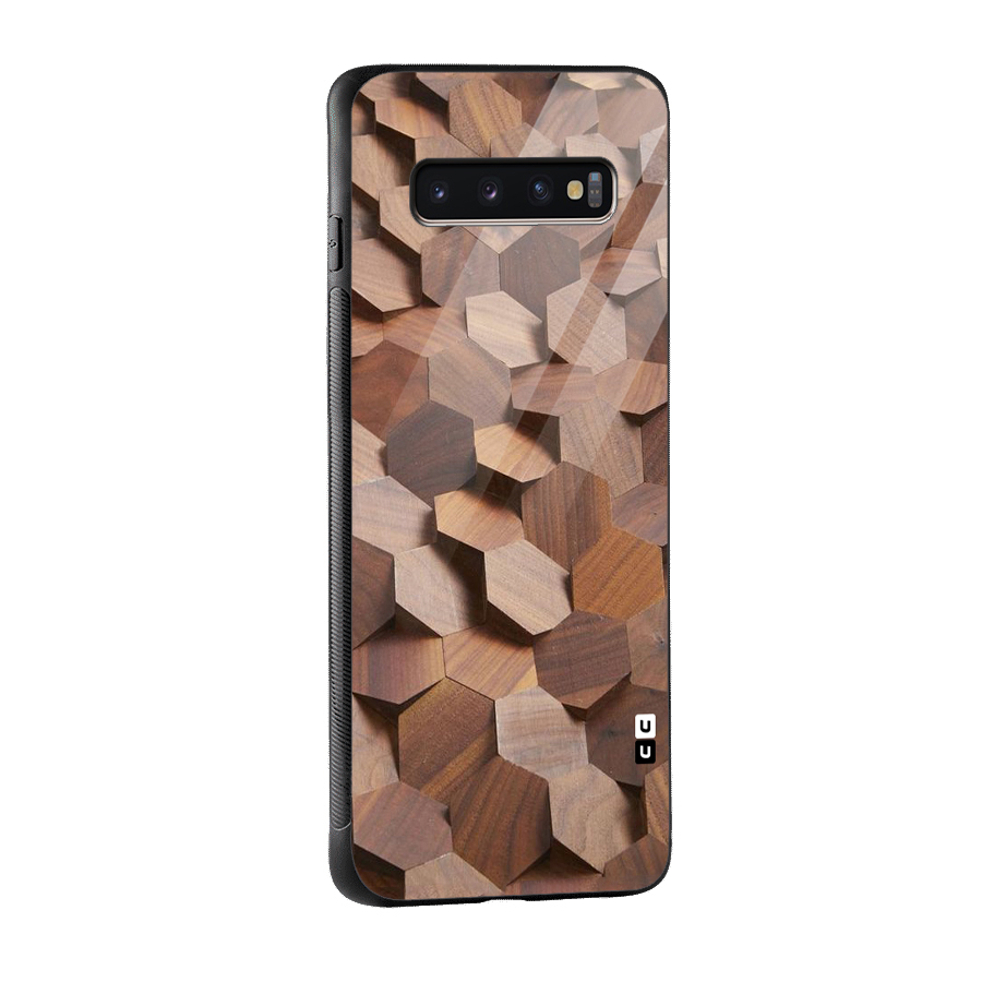 Uplifted Wood Hexagons Glass Back Case for Galaxy S10 Plus