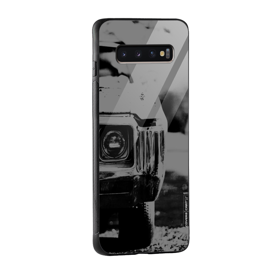 Vintage Car Black and White Glass Back Case for Galaxy S10 Plus