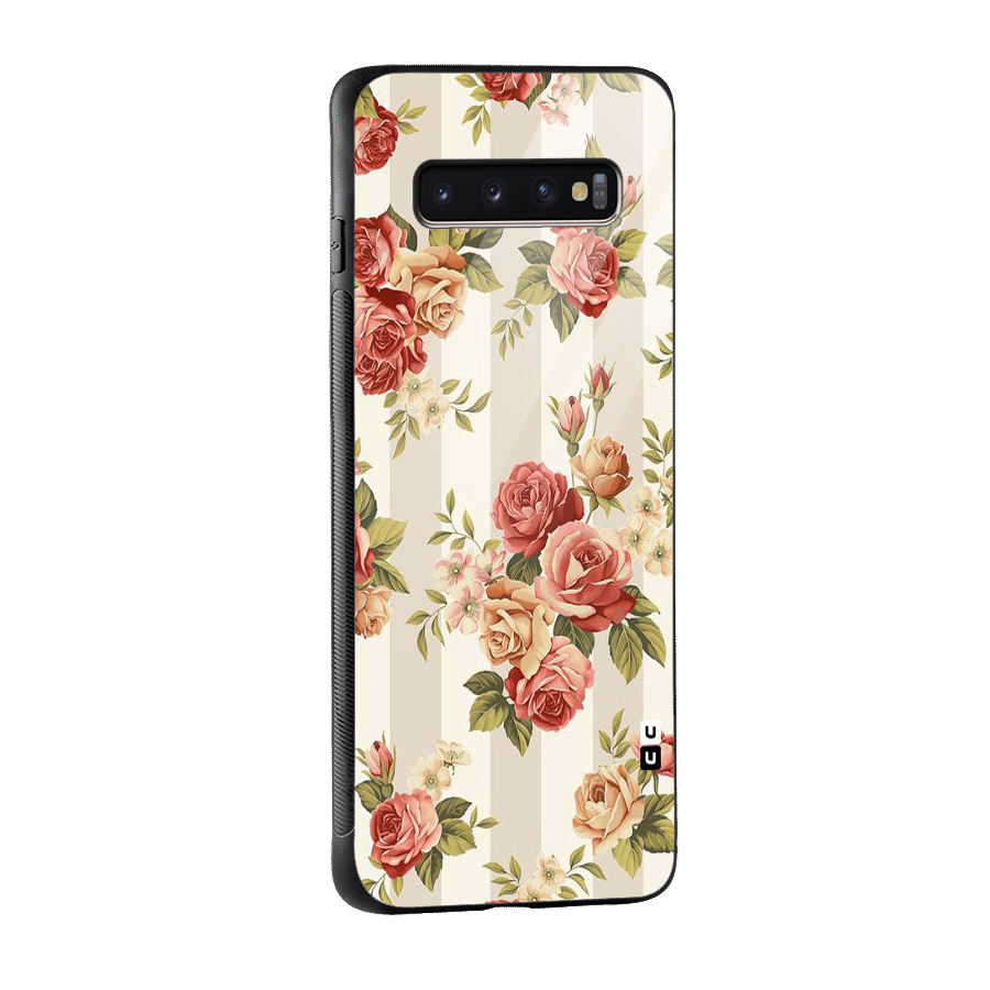 Vintage Color Flowers Glass Back Case for Galaxy S10 Plus