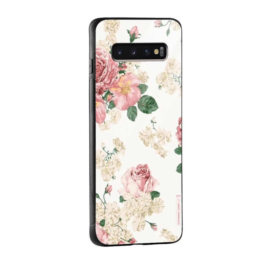 Vintage Floral Pattern Glass Back Case for Galaxy S10 Plus