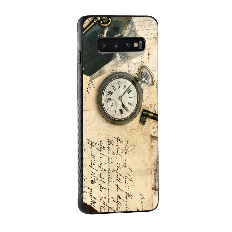 Vintage Key And Compass Glass Back Case for Galaxy S10 Plus