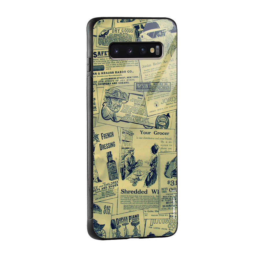 Vintage Newspaper Cutouts Glass Back Case for Galaxy S10 Plus